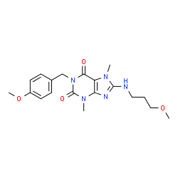 ChemSpider 2D Image | 1-(4-Methoxybenzyl)-8-[(3-methoxypropyl)amino]-3,7-dimethyl-3,7-dihydro-1H-purine-2,6-dione | C19H25N5O4