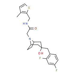 ChemSpider 2D Image | 2-[3-(2,4-Difluorobenzyl)-3-hydroxy-8-azabicyclo[3.2.1]oct-8-yl]-N-[(3-methyl-2-thienyl)methyl]acetamide | C22H26F2N2O2S
