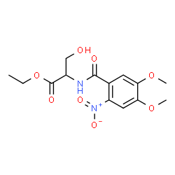 ChemSpider 2D Image | Ethyl N-(4,5-dimethoxy-2-nitrobenzoyl)serinate | C14H18N2O8