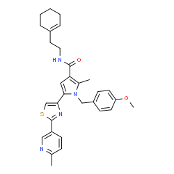 ChemSpider 2D Image | N-[2-(1-Cyclohexen-1-yl)ethyl]-1-(4-methoxybenzyl)-2-methyl-5-[2-(6-methyl-3-pyridinyl)-1,3-thiazol-4-yl]-1H-pyrrole-3-carboxamide | C31H34N4O2S
