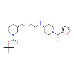 ChemSpider 2D Image | 2-Methyl-2-propanyl 3-[(2-{[1-(2-furoyl)-4-piperidinyl]amino}-2-oxoethoxy)methyl]-1-piperidinecarboxylate | C23H35N3O6