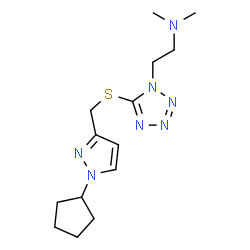ChemSpider 2D Image | 2-(5-{[(1-Cyclopentyl-1H-pyrazol-3-yl)methyl]sulfanyl}-1H-tetrazol-1-yl)-N,N-dimethylethanamine | C14H23N7S
