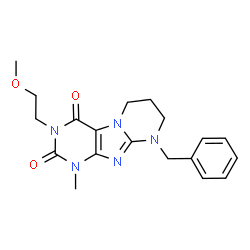 ChemSpider 2D Image | 9-Benzyl-3-(2-methoxyethyl)-1-methyl-6,7,8,9-tetrahydropyrimido[2,1-f]purine-2,4(1H,3H)-dione | C19H23N5O3