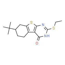 ChemSpider 2D Image | 7-tert-butyl-2-(ethylsulfanyl)-5,6,7,8-tetrahydro[1]benzothieno[2,3-d]pyrimidin-4(3H)-one | C16H22N2OS2