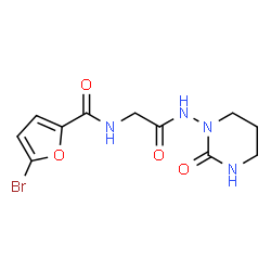 ChemSpider 2D Image | 5-Bromo-N-{2-oxo-2-[(2-oxotetrahydro-1(2H)-pyrimidinyl)amino]ethyl}-2-furamide | C11H13BrN4O4