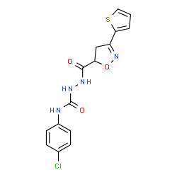 ChemSpider 2D Image | N-(4-Chlorophenyl)-2-{[3-(2-thienyl)-4,5-dihydro-1,2-oxazol-5-yl]carbonyl}hydrazinecarboxamide | C15H13ClN4O3S