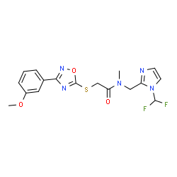 ChemSpider 2D Image | N-{[1-(Difluoromethyl)-1H-imidazol-2-yl]methyl}-2-{[3-(3-methoxyphenyl)-1,2,4-oxadiazol-5-yl]sulfanyl}-N-methylacetamide | C17H17F2N5O3S