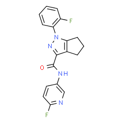 ChemSpider 2D Image | 1-(2-Fluorophenyl)-N-(6-fluoro-3-pyridinyl)-1,4,5,6-tetrahydrocyclopenta[c]pyrazole-3-carboxamide | C18H14F2N4O