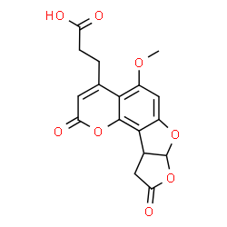 ChemSpider 2D Image | 3-(5-Methoxy-2,9-dioxo-7a,9,10,10a-tetrahydro-2H-furo[3',2':4,5]furo[2,3-h]chromen-4-yl)propanoic acid | C17H14O8
