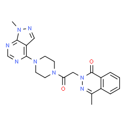 ChemSpider 2D Image | 4-Methyl-2-{2-[4-(1-methyl-1H-pyrazolo[3,4-d]pyrimidin-4-yl)-1-piperazinyl]-2-oxoethyl}-1(2H)-phthalazinone | C21H22N8O2