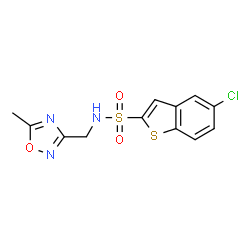 ChemSpider 2D Image | 5-Chloro-N-[(5-methyl-1,2,4-oxadiazol-3-yl)methyl]-1-benzothiophene-2-sulfonamide | C12H10ClN3O3S2