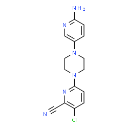 ChemSpider 2D Image | 6-[4-(6-Amino-3-pyridinyl)-1-piperazinyl]-3-chloro-2-pyridinecarbonitrile | C15H15ClN6