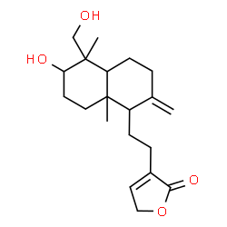 ChemSpider 2D Image | 3-{2-[6-Hydroxy-5-(hydroxymethyl)-5,8a-dimethyl-2-methylenedecahydro-1-naphthalenyl]ethyl}-2(5H)-furanone | C20H30O4