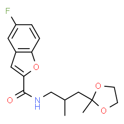 ChemSpider 2D Image | 5-Fluoro-N-[2-methyl-3-(2-methyl-1,3-dioxolan-2-yl)propyl]-1-benzofuran-2-carboxamide | C17H20FNO4
