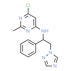 ChemSpider 2D Image | 6-Chloro-2-methyl-N-[1-phenyl-2-(1H-1,2,4-triazol-1-yl)ethyl]-4-pyrimidinamine | C15H15ClN6