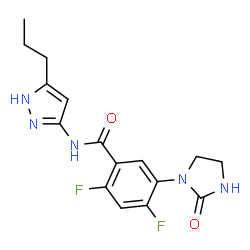 ChemSpider 2D Image | 2,4-Difluoro-5-(2-oxo-1-imidazolidinyl)-N-(5-propyl-1H-pyrazol-3-yl)benzamide | C16H17F2N5O2