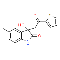 ChemSpider 2D Image | 3-Hydroxy-5-methyl-3-[2-oxo-2-(2-thienyl)ethyl]-1,3-dihydro-2H-indol-2-one | C15H13NO3S