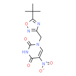 ChemSpider 2D Image | 1-{[5-(2-Methyl-2-propanyl)-1,2,4-oxadiazol-3-yl]methyl}-5-nitro-2,4(1H,3H)-pyrimidinedione | C11H13N5O5