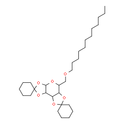 ChemSpider 2D Image | 5'-[(Dodecyloxy)methyl]tetrahydro-3a'H-dispiro[cyclohexane-1,2'-bis[1,3]dioxolo[4,5-b:4',5'-d]pyran-7',1''-cyclohexane] | C30H52O6