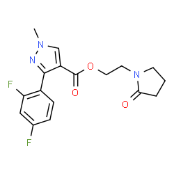 ChemSpider 2D Image | 2-(2-Oxo-1-pyrrolidinyl)ethyl 3-(2,4-difluorophenyl)-1-methyl-1H-pyrazole-4-carboxylate | C17H17F2N3O3