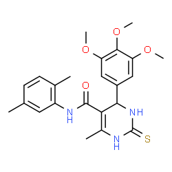ChemSpider 2D Image | 5-pyrimidinecarboxamide, N-(2,5-dimethylphenyl)-1,6-dihydro-2-mercapto-4-methyl-6-(3,4,5-trimethoxyphenyl)- | C23H27N3O4S