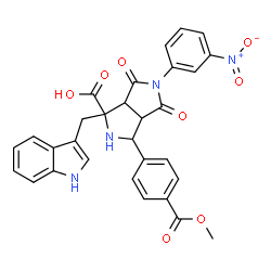 ChemSpider 2D Image | 1-(1H-Indol-3-ylmethyl)-3-[4-(methoxycarbonyl)phenyl]-5-(3-nitrophenyl)-4,6-dioxooctahydropyrrolo[3,4-c]pyrrole-1-carboxylic acid | C30H24N4O8