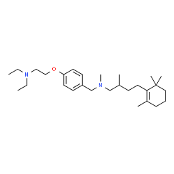 ChemSpider 2D Image | N-{4-[2-(Diethylamino)ethoxy]benzyl}-N,2-dimethyl-4-(2,6,6-trimethyl-1-cyclohexen-1-yl)-1-butanamine | C28H48N2O