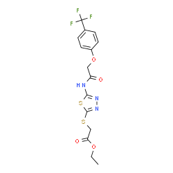 ChemSpider 2D Image | Ethyl {[5-({[4-(trifluoromethyl)phenoxy]acetyl}amino)-1,3,4-thiadiazol-2-yl]sulfanyl}acetate | C15H14F3N3O4S2