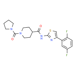 ChemSpider 2D Image | N-[4-(2,5-Difluorophenyl)-1,3-thiazol-2-yl]-1-(1-pyrrolidinylcarbonyl)-4-piperidinecarboxamide | C20H22F2N4O2S