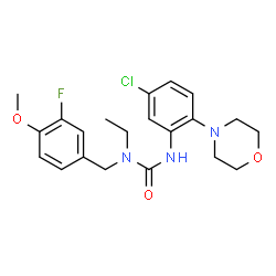 ChemSpider 2D Image | 3-[5-Chloro-2-(4-morpholinyl)phenyl]-1-ethyl-1-(3-fluoro-4-methoxybenzyl)urea | C21H25ClFN3O3