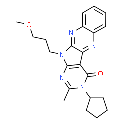 ChemSpider 2D Image | 3-Cyclopentyl-11-(3-methoxypropyl)-2-methyl-3,11-dihydro-4H-pyrimido[5',4':4,5]pyrrolo[2,3-b]quinoxalin-4-one | C22H25N5O2