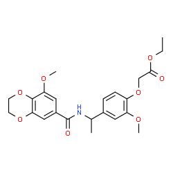 ChemSpider 2D Image | Ethyl [2-methoxy-4-(1-{[(8-methoxy-2,3-dihydro-1,4-benzodioxin-6-yl)carbonyl]amino}ethyl)phenoxy]acetate | C23H27NO8