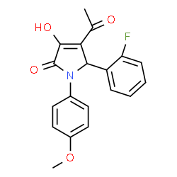 ChemSpider 2D Image | 4-Acetyl-5-(2-fluorophenyl)-3-hydroxy-1-(4-methoxyphenyl)-1,5-dihydro-2H-pyrrol-2-one | C19H16FNO4