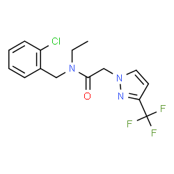ChemSpider 2D Image | N-(2-Chlorobenzyl)-N-ethyl-2-[3-(trifluoromethyl)-1H-pyrazol-1-yl]acetamide | C15H15ClF3N3O