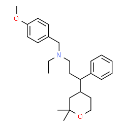 ChemSpider 2D Image | 3-(2,2-Dimethyltetrahydro-2H-pyran-4-yl)-N-ethyl-N-(4-methoxybenzyl)-3-phenyl-1-propanamine | C26H37NO2