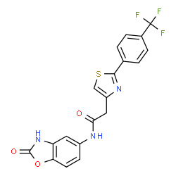 ChemSpider 2D Image | N-(2-Oxo-2,3-dihydro-1,3-benzoxazol-5-yl)-2-{2-[4-(trifluoromethyl)phenyl]-1,3-thiazol-4-yl}acetamide | C19H12F3N3O3S