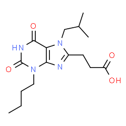ChemSpider 2D Image | 3-(3-Butyl-7-isobutyl-2,6-dioxo-2,3,6,7-tetrahydro-1H-purin-8-yl)propanoic acid | C16H24N4O4