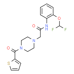 ChemSpider 2D Image | N-[2-(Difluoromethoxy)phenyl]-2-[4-(2-thienylcarbonyl)-1-piperazinyl]acetamide | C18H19F2N3O3S