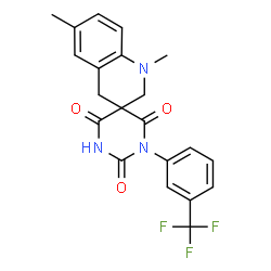 ChemSpider 2D Image | 1',6'-Dimethyl-1-[3-(trifluoromethyl)phenyl]-1',4'-dihydro-2H,2'H-spiro[pyrimidine-5,3'-quinoline]-2,4,6(1H,3H)-trione | C21H18F3N3O3