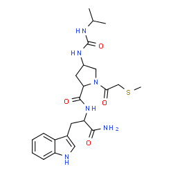ChemSpider 2D Image | 4-[(Isopropylcarbamoyl)amino]-1-[(methylsulfanyl)acetyl]prolyltryptophanamide | C23H32N6O4S