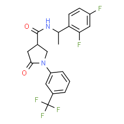 ChemSpider 2D Image | N-[1-(2,4-Difluorophenyl)ethyl]-5-oxo-1-[3-(trifluoromethyl)phenyl]-3-pyrrolidinecarboxamide | C20H17F5N2O2