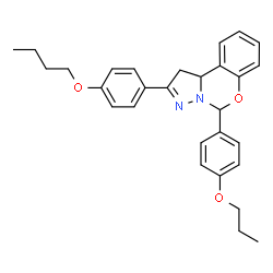 ChemSpider 2D Image | 2-(4-Butoxyphenyl)-5-(4-propoxyphenyl)-1,10b-dihydropyrazolo[1,5-c][1,3]benzoxazine | C29H32N2O3