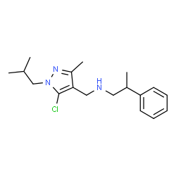 ChemSpider 2D Image | N-[(5-Chloro-1-isobutyl-3-methyl-1H-pyrazol-4-yl)methyl]-2-phenyl-1-propanamine | C18H26ClN3
