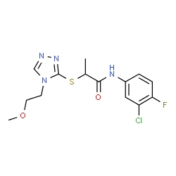 ChemSpider 2D Image | N-(3-Chloro-4-fluorophenyl)-2-{[4-(2-methoxyethyl)-4H-1,2,4-triazol-3-yl]sulfanyl}propanamide | C14H16ClFN4O2S