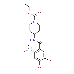 ChemSpider 2D Image | Ethyl 4-[(4,5-dimethoxy-2-nitrobenzoyl)amino]-1-piperidinecarboxylate | C17H23N3O7