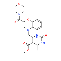 ChemSpider 2D Image | Ethyl 4-methyl-6-{[2-(4-morpholinylcarbonyl)-2,3-dihydro-4H-1,4-benzoxazin-4-yl]methyl}-2-oxo-1,2,3,4-tetrahydro-5-pyrimidinecarboxylate | C22H28N4O6