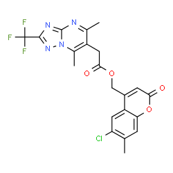 ChemSpider 2D Image | (6-Chloro-7-methyl-2-oxo-2H-chromen-4-yl)methyl [5,7-dimethyl-2-(trifluoromethyl)[1,2,4]triazolo[1,5-a]pyrimidin-6-yl]acetate | C21H16ClF3N4O4