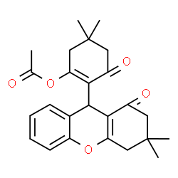 ChemSpider 2D Image | 2-(3,3-Dimethyl-1-oxo-2,3,4,9-tetrahydro-1H-xanthen-9-yl)-5,5-dimethyl-3-oxo-1-cyclohexen-1-yl acetate | C25H28O5