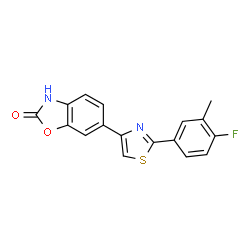 ChemSpider 2D Image | 6-[2-(4-Fluoro-3-methylphenyl)-1,3-thiazol-4-yl]-1,3-benzoxazol-2(3H)-one | C17H11FN2O2S