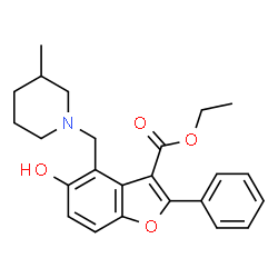 ChemSpider 2D Image | Ethyl 5-hydroxy-4-[(3-methyl-1-piperidinyl)methyl]-2-phenyl-1-benzofuran-3-carboxylate | C24H27NO4